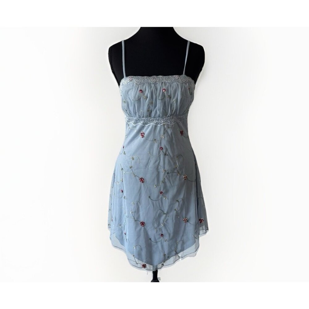 Thirty Thirty floral milkmaid mini dress Baby Blue cottagecore Fairy coquette XS